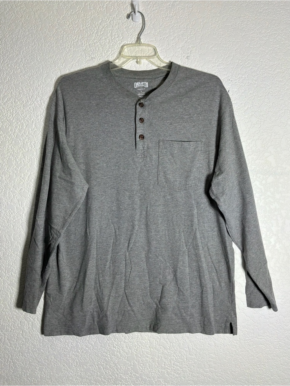 Duluth Trading Co. Longtail Long Sleeve Pullover Henley in Gray - Size Large